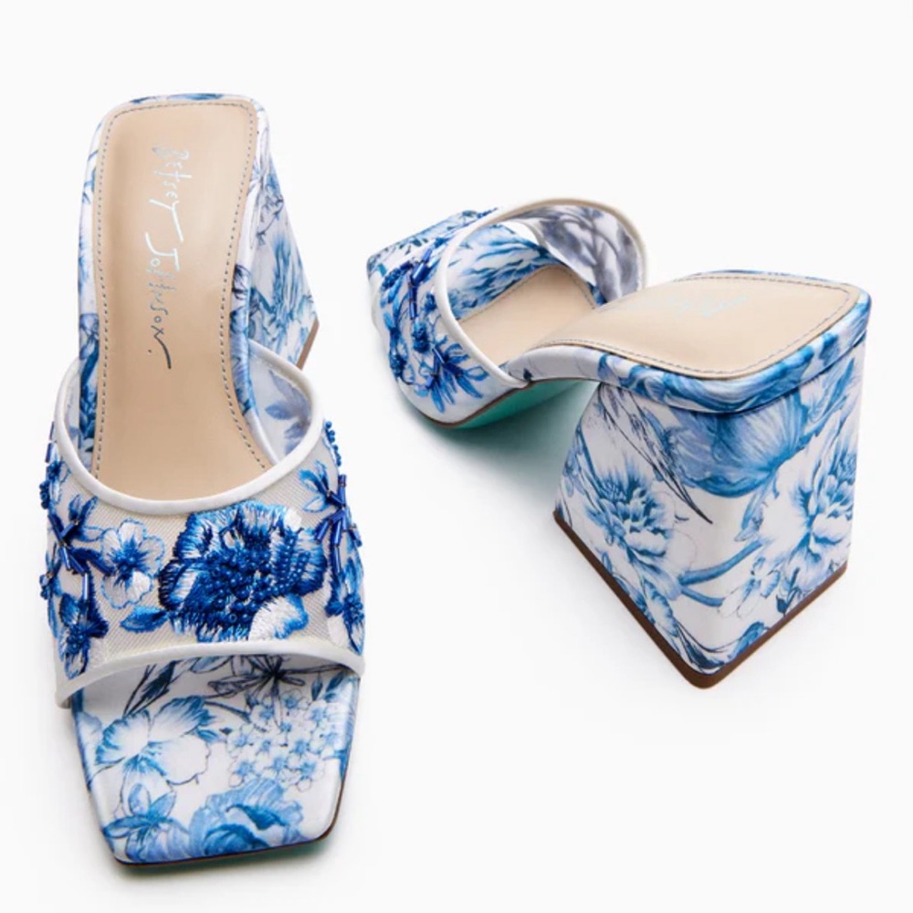 Betsey Johnson Roo Blue Floral Heels